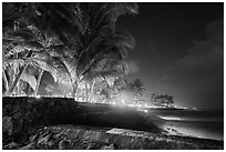 Waterfront at night, Kailua-Kona. Hawaii, USA ( black and white)