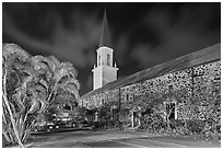 Mokuaikaua church at night, Kailua-Kona. Hawaii, USA (black and white)