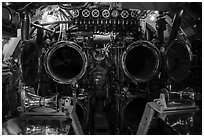 Torpedo launch tubes, USS Bowfin submarine, Pearl Harbor. Oahu island, Hawaii, USA ( black and white)