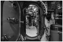 Waterproof divider door, USS Bowfin submarine, Pearl Harbor. Oahu island, Hawaii, USA ( black and white)