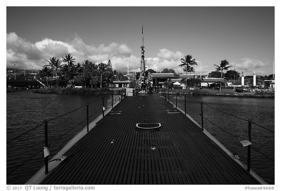 Deck of the submarine USS Bowfin, World War 2 Valor in the Pacific National Monument. Oahu island, Hawaii, USA (black and white)