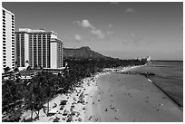 Aerial view of Kuhio Beach. Honolulu, Oahu island, Hawaii, USA ( black and white)