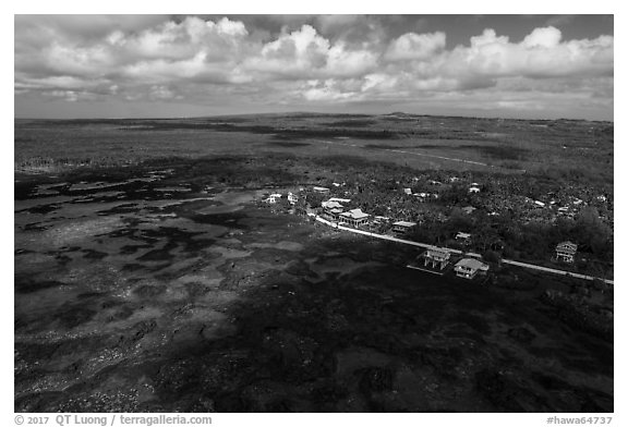 Aerial view of Kapoho area with tidepools. Big Island, Hawaii, USA (black and white)