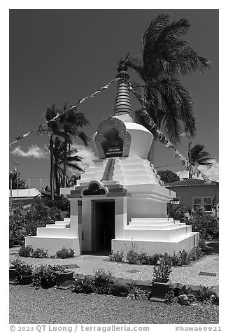 Stupa, Maui Dharma Center, Paia. Maui, Hawaii, USA (black and white)