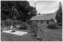 Cemetery and church, Nahiku. Maui, Hawaii, USA ( black and white)