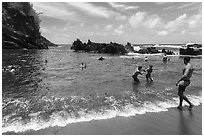 Beach-goers at Red Sand Beach, Hana. Maui, Hawaii, USA ( black and white)
