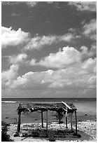 Beach fale near the Asaga Strait, Ofu Island. American Samoa (black and white)