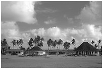 Homes near the ocean in Vailoa. Tutuila, American Samoa (black and white)