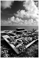 Tombs near the ocean in Vailoa. Tutuila, American Samoa ( black and white)