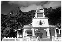 Church and verdant hills in Afono. Tutuila, American Samoa ( black and white)