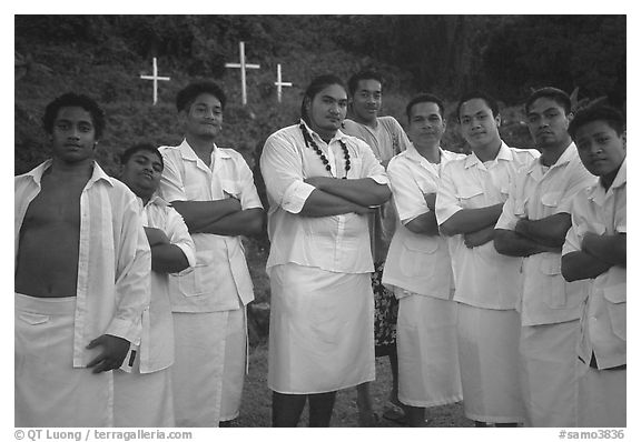 Sunday men churchgoers traditionally dressed, Pago Pago. Pago Pago, Tutuila, American Samoa