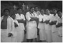 Sunday men churchgoers traditionally dressed, Pago Pago. Pago Pago, Tutuila, American Samoa (black and white)