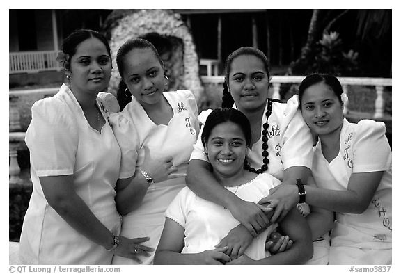 Young women dressed in white for sunday church, Pago Pago. Pago Pago, Tutuila, American Samoa
