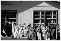 Laundry drying on clotheline in Tula. Tutuila, American Samoa ( black and white)