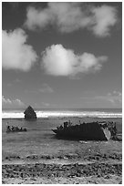 Shipwreck of the Young Kwan. Aunuu Island, American Samoa (black and white)