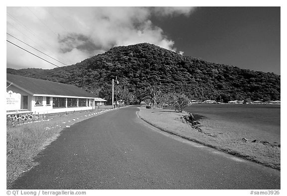 Masefau village. Tutuila, American Samoa (black and white)