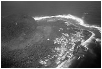 Aerial view of Aanuu village. Aunuu Island, American Samoa ( black and white)