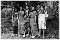 Samoan girls and boys, Fagasa Village. Tutuila, American Samoa ( black and white)