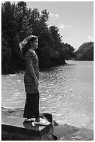 Samoan teenager looking out, Fagasa. Tutuila, American Samoa ( black and white)