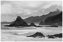 Surf and coastline near Alega and Mafatao Peak. Tutuila, American Samoa ( black and white)