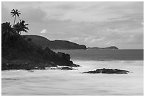 Surf and coastline near Alega and Aunuu Island. Tutuila, American Samoa ( black and white)