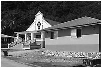 Colorful house and church, Onenoa. Tutuila, American Samoa ( black and white)