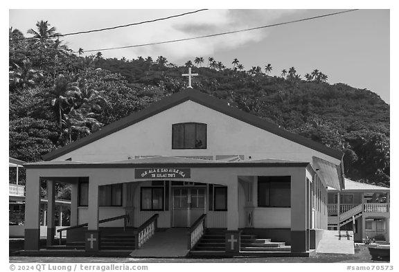 Church, Matatula. Tutuila, American Samoa (black and white)