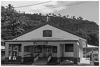 Church, Matatula. Tutuila, American Samoa ( black and white)