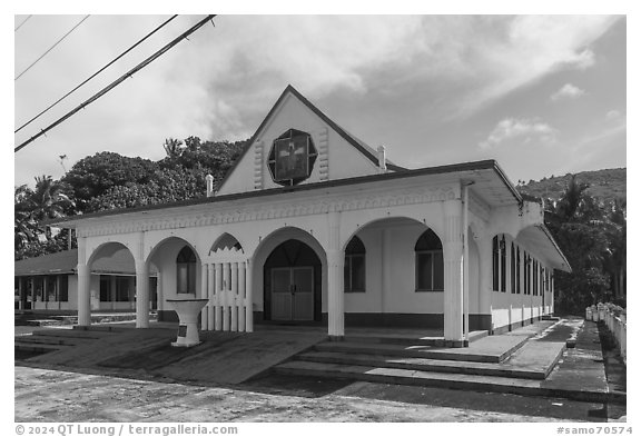 Church, Tula. Tutuila, American Samoa (black and white)