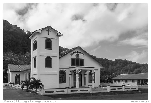 Church, Auasi. Tutuila, American Samoa (black and white)