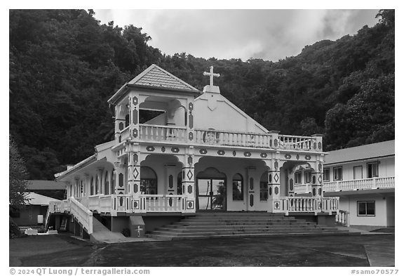 Church near Amouli. Tutuila, American Samoa (black and white)