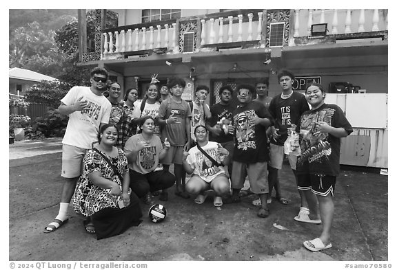 Group of Samoan young people, Amouli. Tutuila, American Samoa (black and white)