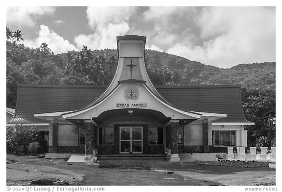 Church, Amouli. Tutuila, American Samoa (black and white)