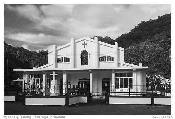 Church, Pagai. Tutuila, American Samoa (black and white)