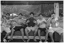 Boys at bus stop, Fagaitua Bay. Tutuila, American Samoa ( black and white)