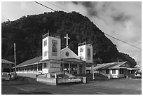 Church, Fagaitua. Tutuila, American Samoa ( black and white)