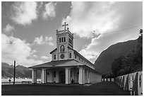 Church, Leoloaloa. Pago Pago, Tutuila, American Samoa ( black and white)