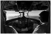 Cockpit of plane on approach to Ofu Island (composite). American Samoa ( black and white)