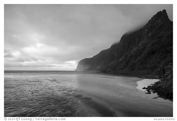 Olosega Island from Asaga Strait. American Samoa (black and white)