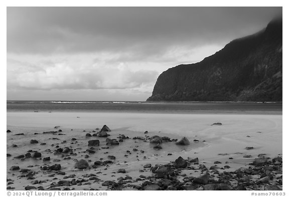 Beach on eastern Ofu and Olosega Island. American Samoa (black and white)