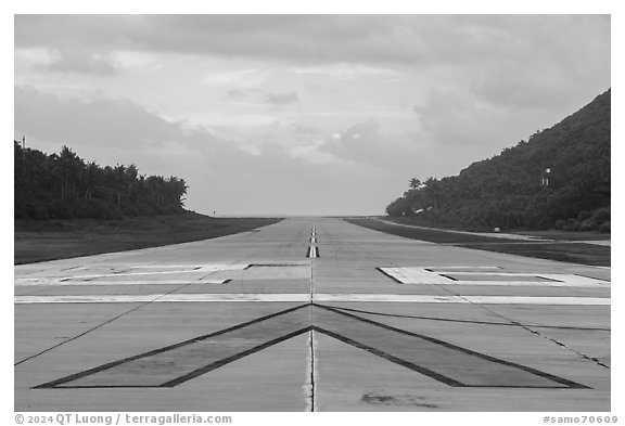 Runway of Ofu airport, Ofu Island. American Samoa (black and white)