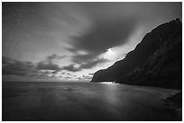 Moonlight, Olosega Island from Asaga Strait. American Samoa ( black and white)