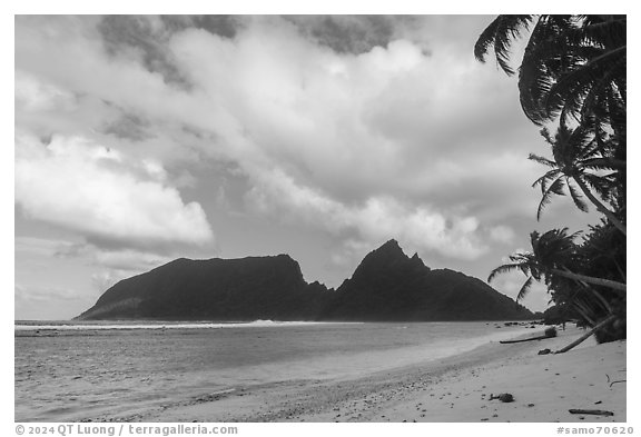 Ofu Island from Olosega Beach. American Samoa (black and white)