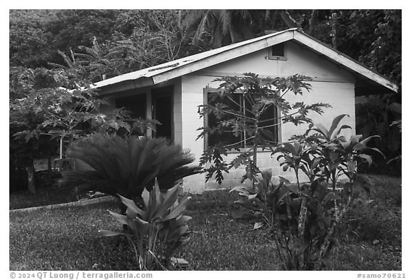 Cottage, Vaoto Lodge, Ofu Island. American Samoa (black and white)