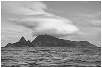 Sunuitao Peak and Tumu Mountain from the ocean. American Samoa ( black and white)