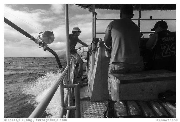 Aboard alia fishing boat. American Samoa (black and white)