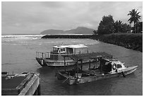 Alia boats, Siufaga harbor, Tau Island. American Samoa ( black and white)