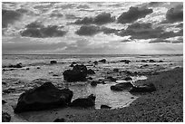 Sunrise from northside beach, Tau Island. American Samoa ( black and white)