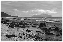 Olosega Island from northside beach, Tau Island. American Samoa ( black and white)