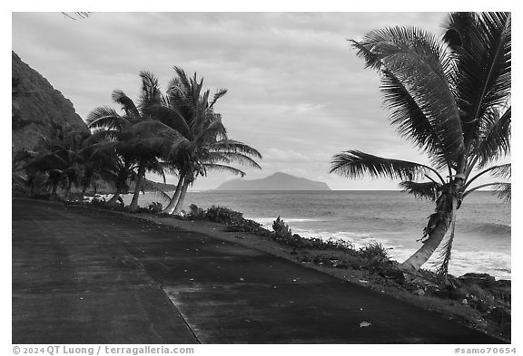 Olosega Island from Northside road, Tau Island. American Samoa (black and white)